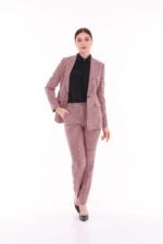 Kruvaze Ekose Krep Ceket Pantolon Takım - Görsel 2