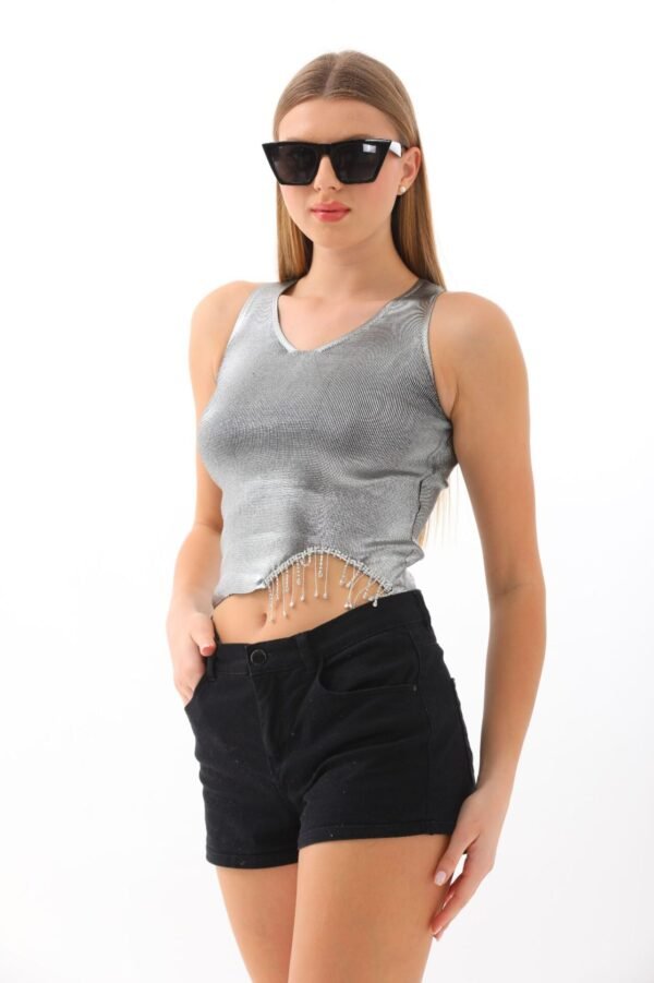 Taş Detay Örme Crop - Görsel 3