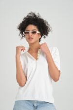 İnce Triko Polo Yaka Düğmeli T-Shirt - Görsel 3