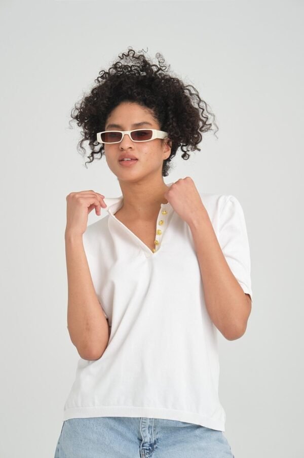 İnce Triko Polo Yaka Düğmeli T-Shirt - Görsel 3