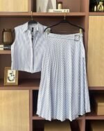 Kemer Detaylı Çizgili Gömlek Etek Takım - Görsel 4