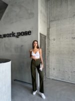 Yüksek Bel Haki Palazzo Jean