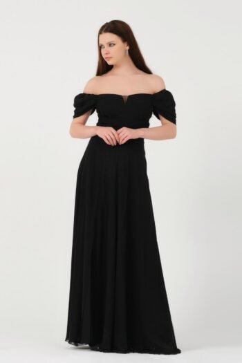 Siyah Astarlı Şifon Maxi Boy Abiye