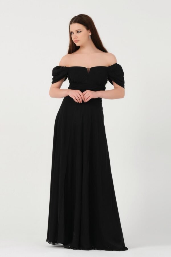 Beyaz Astarlı Şifon Maxi Boy Abiye - Görsel 2