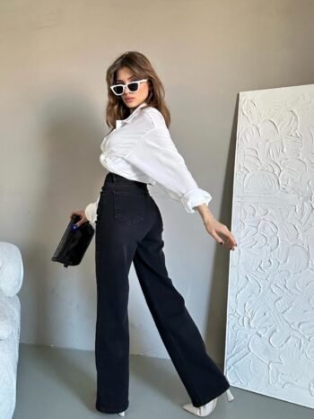 Yüksek Bel Siyah Palazzo Jean