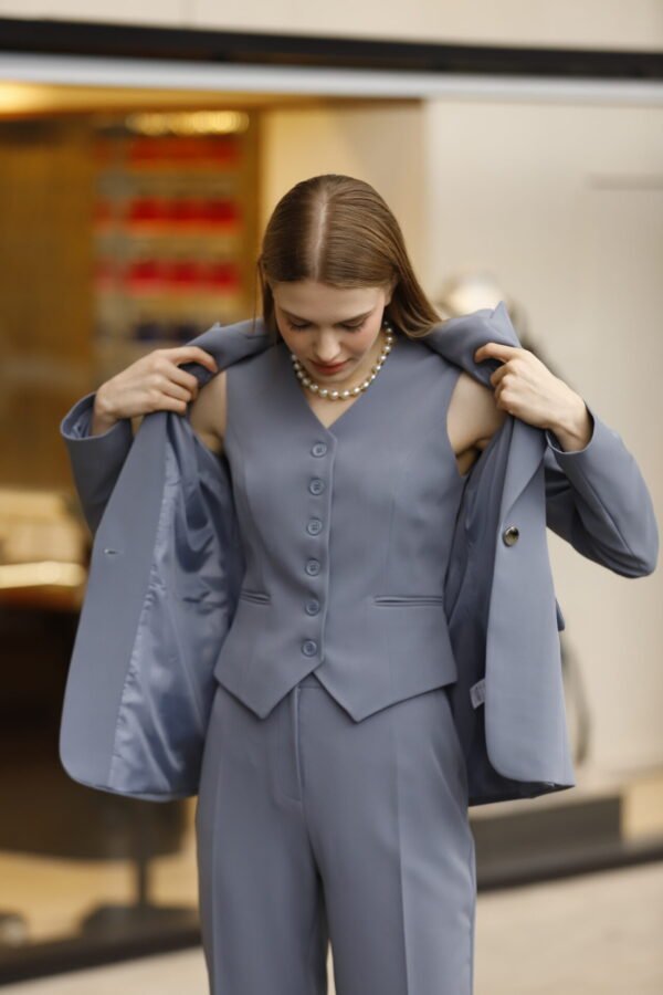 Siyah Double İtalyan Blazer Ceket Yelek ve Pantolon Takım - Görsel 6