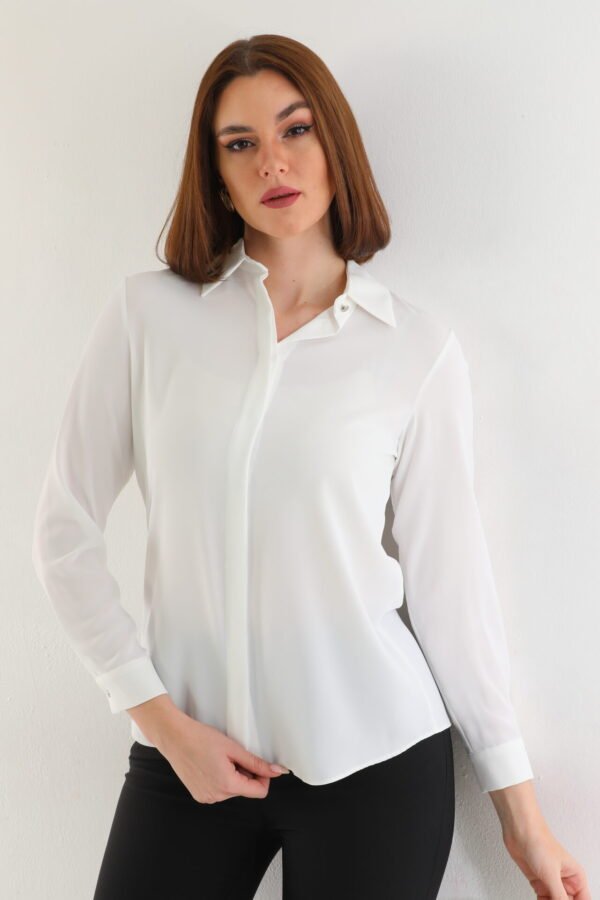 Jessica Basic Saks Mavisi Gömlek - Görsel 7