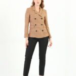 Kruvaze Ekose Krep Ceket Pantolon Takım