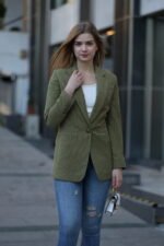 Yeşil Kadife Fitilli Blazer Ceket