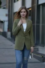 Yeşil Kadife Fitilli Blazer Ceket