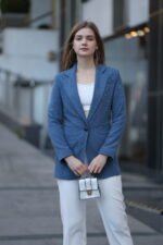 Mavi Kadife Fitilli Blazer Ceket - Görsel 2