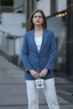 Yeşil Kadife Fitilli Blazer Ceket - Görsel 4