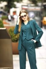 Siyah Double İtalyan Blazer Ceket Yelek ve Pantolon Takım - Görsel 7