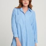 Tek Cepli Çizgili Cotton Uzun Gömlek