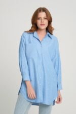 Tek Cepli Çizgili Cotton Uzun Gömlek