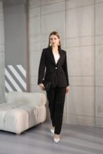 Çizgili Krep Blazer Ceket Pantolon Takım