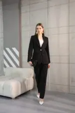 Çizgili Krep Blazer Ceket Pantolon Takım