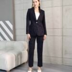 Çizgili Krep Blazer Ceket Pantolon Takım