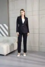 Çizgili Krep Blazer Ceket Pantolon Takım - Görsel 3