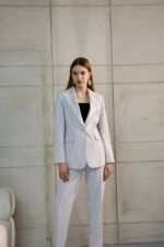 Çizgili Krep Blazer Ceket Pantolon Takım - Görsel 2