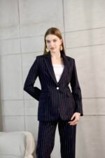 Çizgili Krep Blazer Ceket Pantolon Takım - Görsel 2