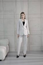 Çizgili Krep Blazer Ceket Pantolon Takım - Görsel 4