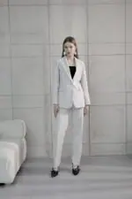 Çizgili Krep Blazer Ceket Pantolon Takım - Görsel 4