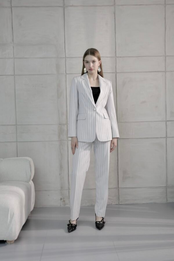 Çizgili Krep Blazer Ceket Pantolon Takım - Görsel 4
