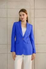 Mavi Keten Blazer Ceket