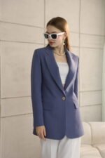 Beyaz Uzun Slim Fit Blazer Ceket - Görsel 3