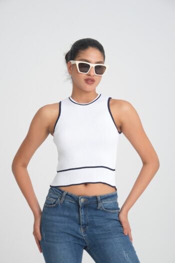 İnce Çizgi Detaylı Yazlık Triko Crop