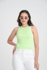 İnce Çizgi Detaylı Yazlık Triko Crop - Görsel 6