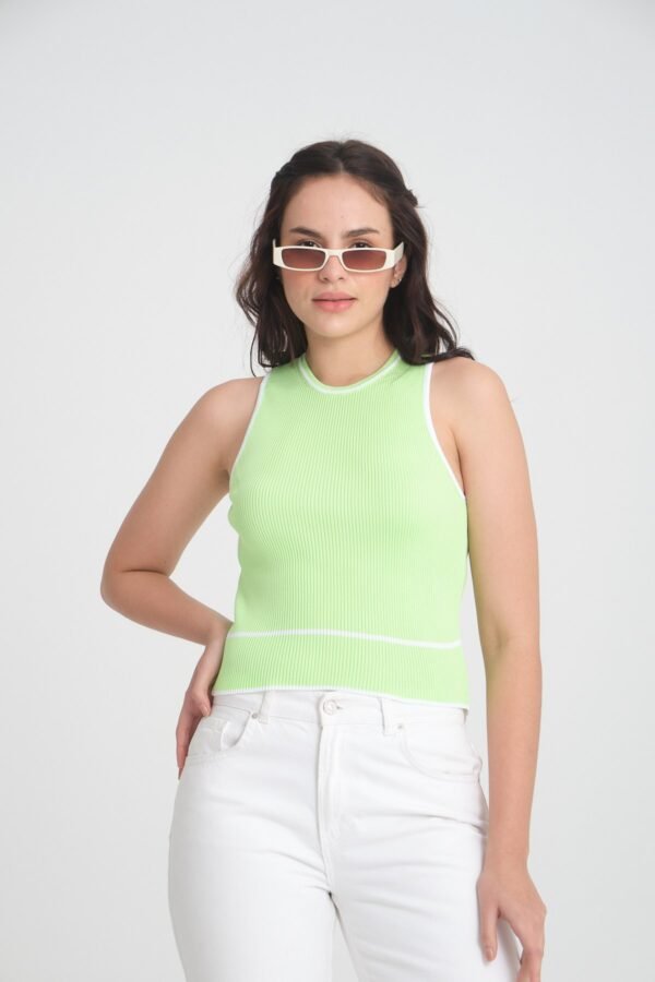 İnce Çizgi Detaylı Yazlık Triko Crop - Görsel 6