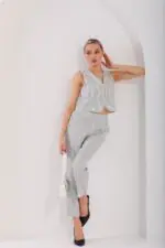 Çizgili Cotton Yelek Pantolon Takım - Görsel 2