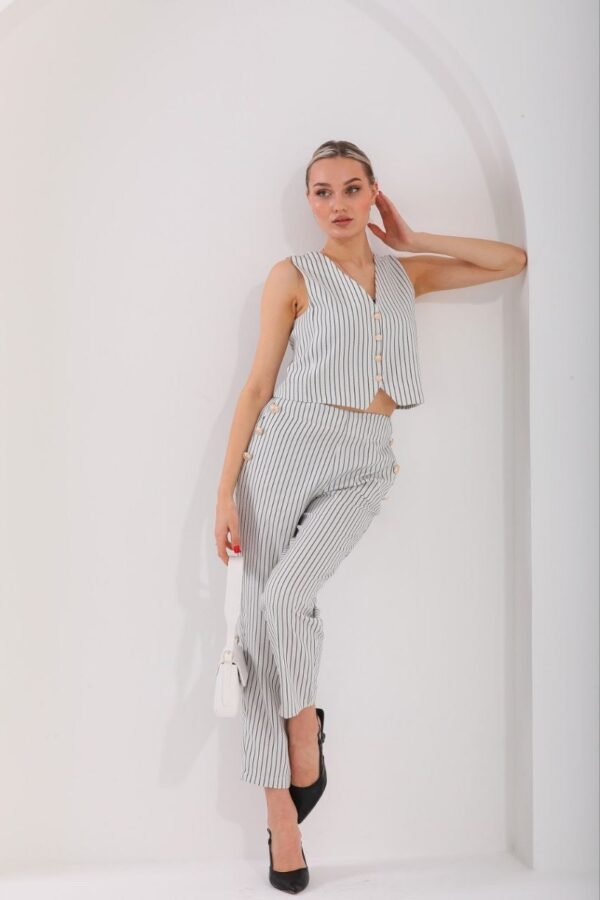 Çizgili Cotton Yelek Pantolon Takım - Görsel 3