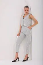 Çizgili Cotton Yelek Pantolon Takım