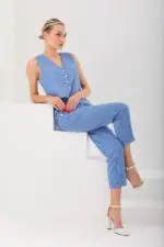 Çizgili Cotton Yelek Pantolon Takım - Görsel 3
