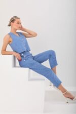 Çizgili Cotton Yelek Pantolon Takım