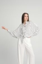 Puantiyeli Yarasa Kol Cotton Gömlek Pantolon Takım - Görsel 3