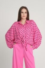 Puantiyeli Yarasa Kol Cotton Gömlek Pantolon Takım