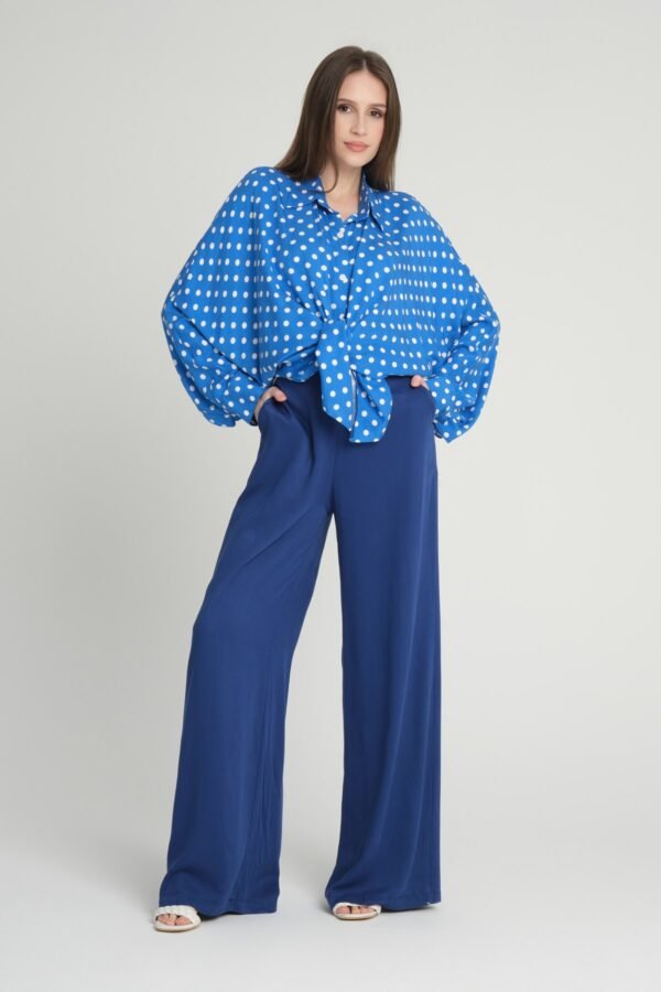 Puantiyeli Yarasa Kol Cotton Gömlek Pantolon Takım - Görsel 2