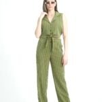 Çizgili Keten Yelek ve Pantolon Takım