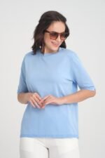 Kısa Kollu Bisiklet Yaka Basic Triko Bluz - Görsel 2