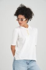 İnce Triko Polo Yaka Düğmeli T-Shirt