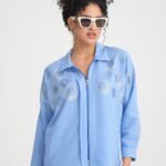 Taş İşlemeli Fermuarlı Keten Gömlek