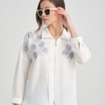 Taş İşlemeli Fermuarlı Keten Gömlek