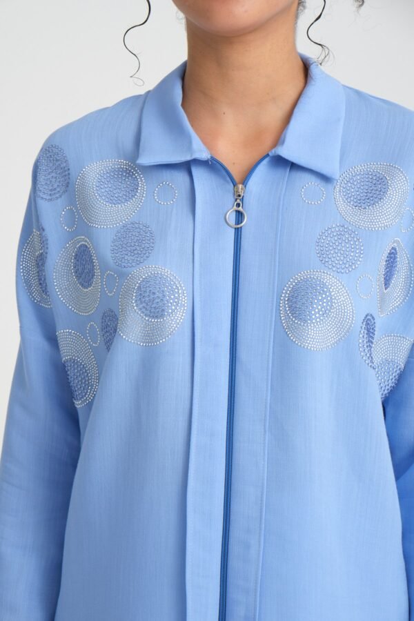 Taş İşlemeli Fermuarlı Keten Gömlek - Görsel 2