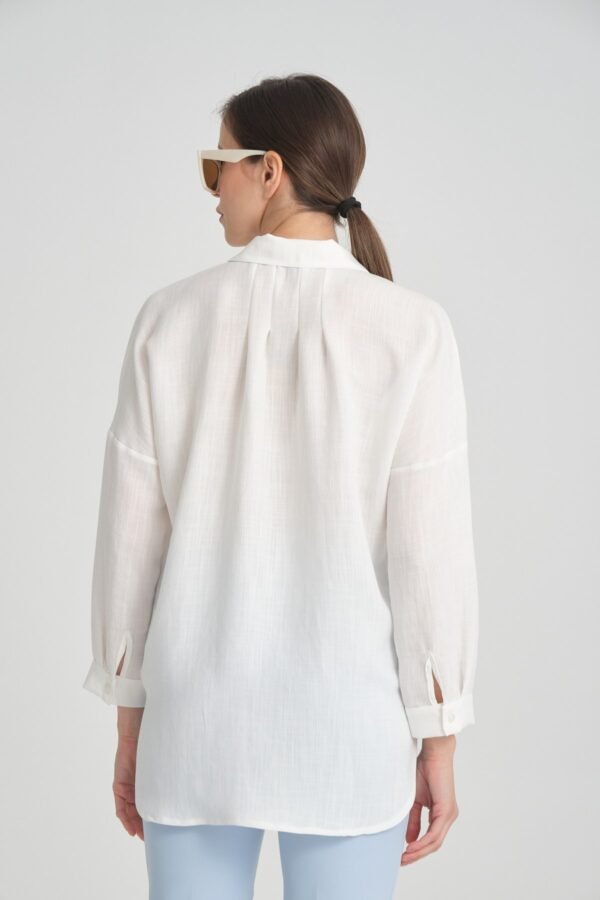 Taş İşlemeli Fermuarlı Keten Gömlek - Görsel 2