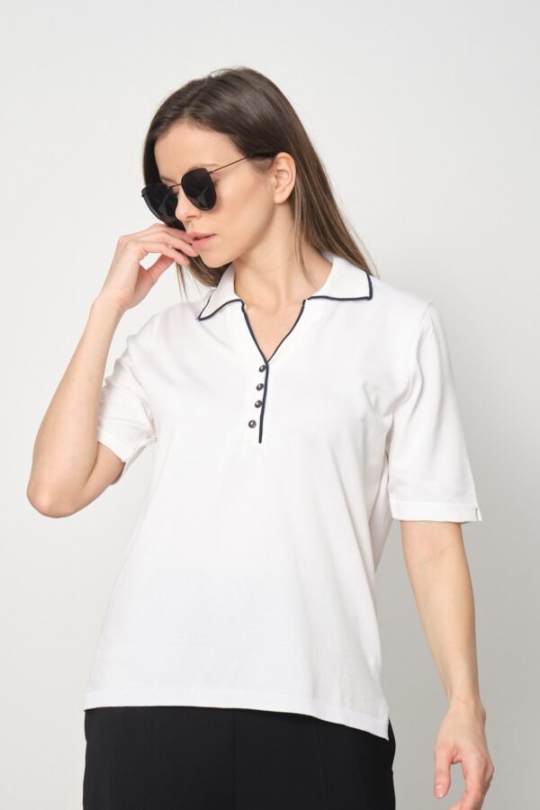 Polo Yaka Düğmeli İnce Triko T-Shirt - Görsel 2