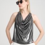 Degaje Yaka Sırt Dekolteli Parlak Bluz